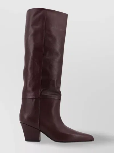 Paris Texas Leather Knee-high Block Heel Boot In Brown