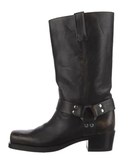 Pre-owned Paris Texas Leather Moto Boots In Black
