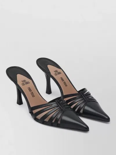 Paris Texas Leather Mules Pointed Toe Strappy Design