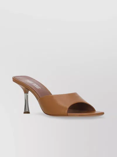 Paris Texas Leather Sabot Mules Metal Heel In Brown