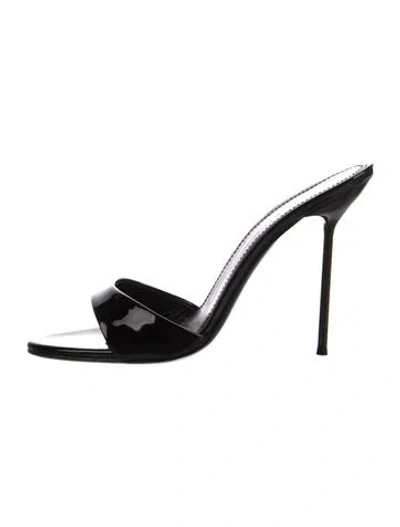 Pre-owned Paris Texas Leather Slides In Black