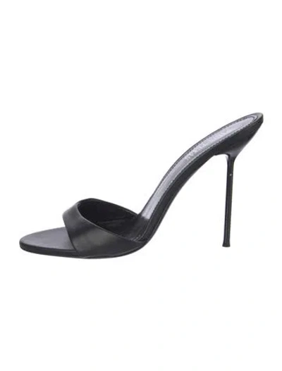 Pre-owned Paris Texas Leather Slides In Black