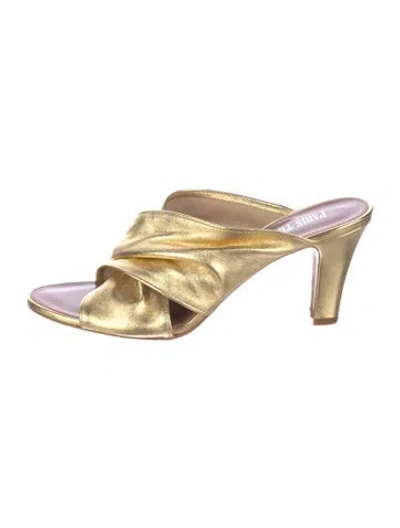 Pre-owned Paris Texas Leather Slides In Gold