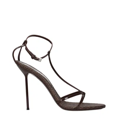 Paris Texas Leather Stiletto Heel Sandals In Brown