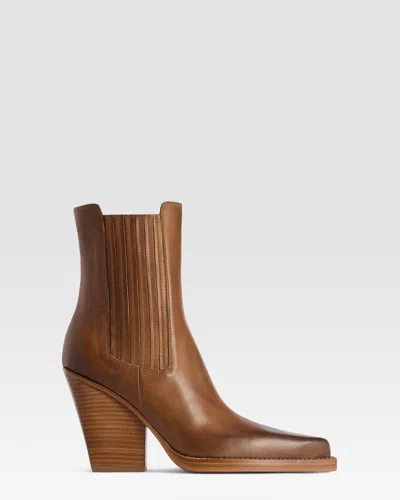 Paris Texas Leather Western Ankle Boot In Brown