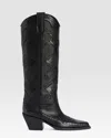 Paris Texas Leather Western Boot With Python-print Embroidery In Black