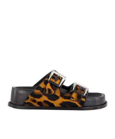 Paris Texas Leopard-print Flat Sandals In Black