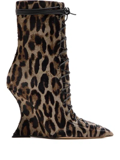 Paris Texas Leopard Print Lace-up Boots In Brown
