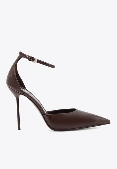 Paris Texas Pointed-toe Stiletto Heels With Slim Ankle Strap In Brown