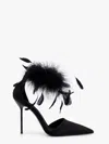 Paris Texas Lidia Satin Sandals With Feather Detail In Black