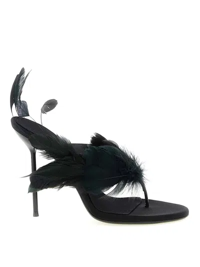 Paris Texas Lidia Feather Thong Mules In Black