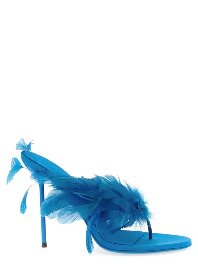 Paris Texas Lidia Feather Thong Mules In Blue