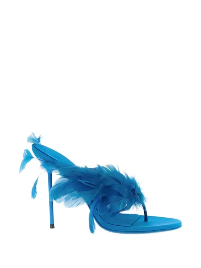 Paris Texas Lidia Feather Thong Mules In Blue