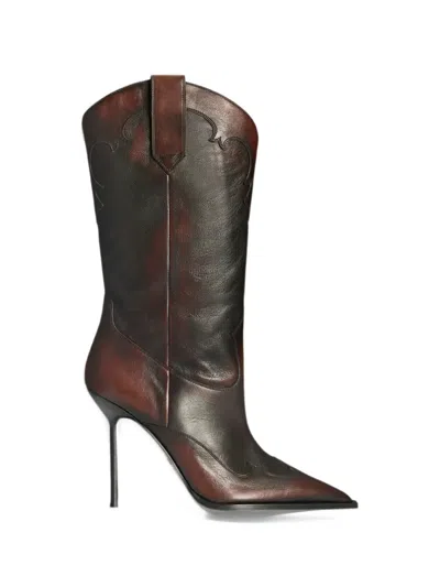 Paris Texas Lidia Heeled Leather Cowboy Boots In Brown