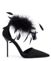 Paris Texas Lidia Satin Sandals With Feather Detail In Black