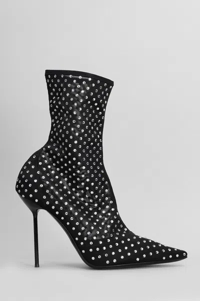 PARIS TEXAS LIDIA HIGH HEELS ANKLE BOOTS IN BLACK FABRIC
