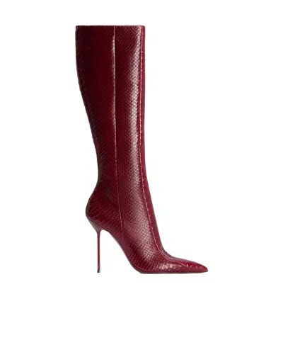 Paris Texas Lidia 105 Python Print Leather Knee-high Boots In Red