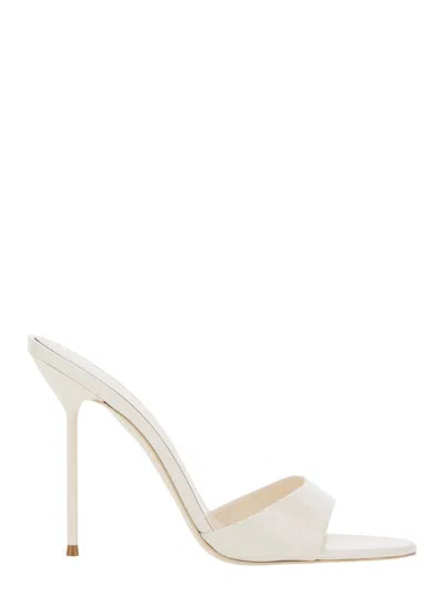 Paris Texas Lidia White Heeled Sandals With Round Toe And Logo On The Insole In Shiny Leather Woman In Neutral