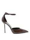 Paris Texas Ankle-strap Pumps In Ebony Patent Leather In Brown