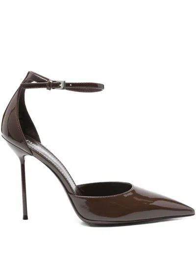 Paris Texas Pointed-toe Stiletto Heels With Slim Ankle Strap In Brown