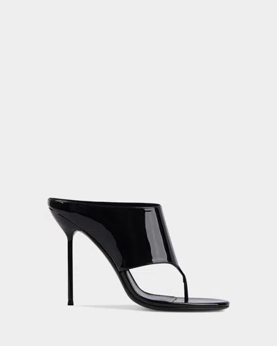 Paris Texas Lidia Patent Leather Stiletto Thong Mule Sandals In Black