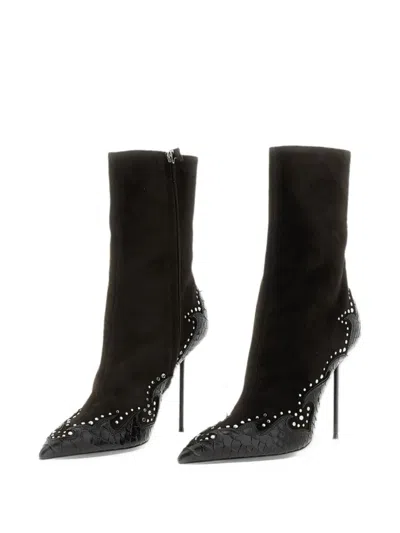 Paris Texas Lidia Queen Of Hearts Embroidered Pointed-toe Ankle Boots In Black