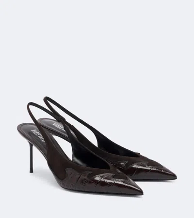 Paris Texas Lidia Queen Of Hearts Leather Slingback Pumps In Brown