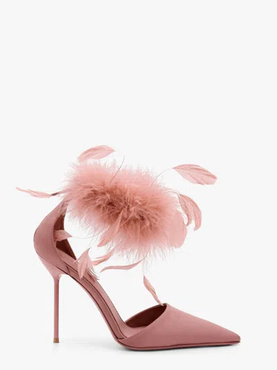 PARIS TEXAS LIDIA SATIN SANDALS WITH FEATHER DETAIL