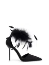 Paris Texas Lidia Satin Sandals With Feather Detail In Black