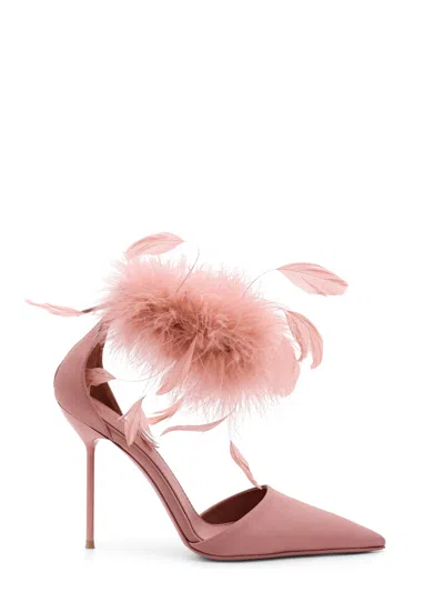 Paris Texas Lidia Satin Sandals With Feather Detail In Pink