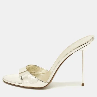 Pre-owned Paris Texas Lidia Size 41 Gold Leather Slide Sandals