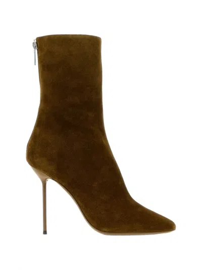 Paris Texas Mud Suede Lidia Ankle Boots With 11 Cm Heel In Brown