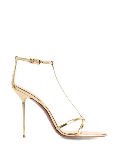 Paris Texas Mirrored Leather T-strap Sandal In Gold