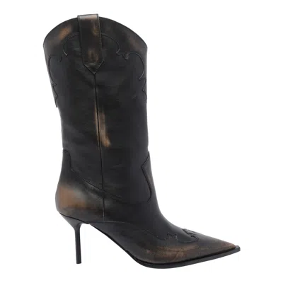 Paris Texas Western Inspired Mid-calf Stiletto Boots In Animal Print