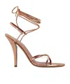 Paris Texas Lace-up Sandals In Rose Gold Metallic Python-print Leather In Gold