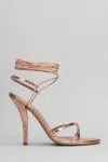Paris Texas Lace-up Sandals In Rose Gold Metallic Python-print Leather In Copper