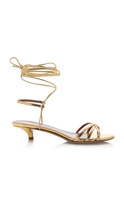 Paris Texas Linda Lace-up Python-effect Leather Sandals In Gold