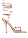 Paris Texas Lace-up Sandals In Rose Gold Metallic Python-print Leather