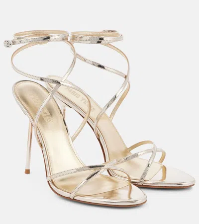 Paris Texas 105mm Liz Mirror Leather Lace Up Sandals In Gold