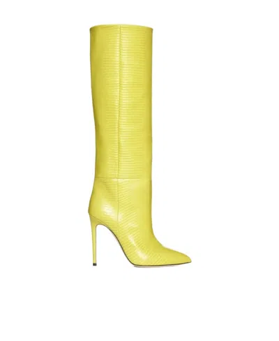 Paris Texas Lizard-effect Knee Boots In Yellow