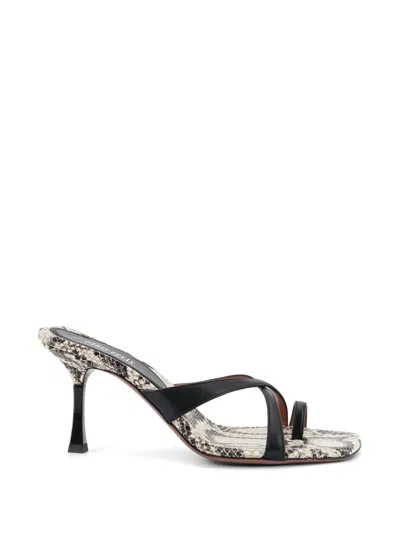 Paris Texas Lorena Leather Sandals Snakeskin Heel Straps In Black
