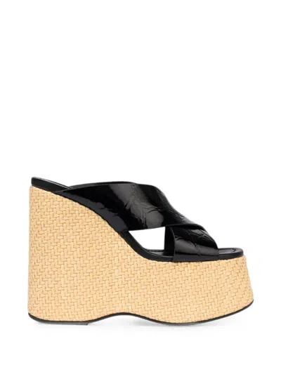 Paris Texas Mara Crocodile-effect Wedge Sandals In Black