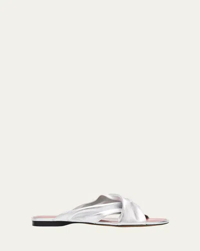 Paris Texas Maria Metallic Crisscross Flat Sandals In Silver