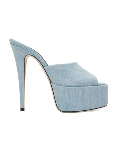 Paris Texas Marina 145mm Denim Mules In Gray