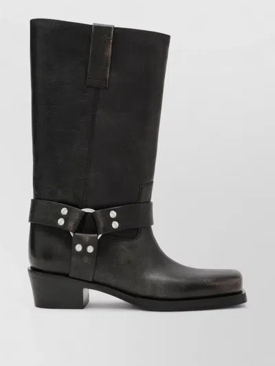 Paris Texas Mid Calf Boots Block Heel Square Toe