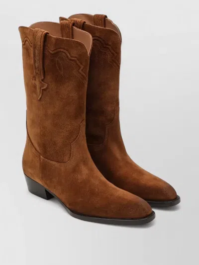 Paris Texas Mid Calf Suede Boots Pull Tabs Western
