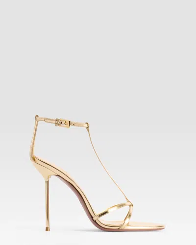 Paris Texas Mirrored Leather T-strap Sandal In Gold