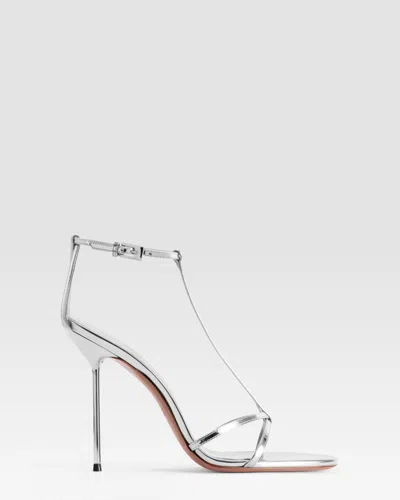 Paris Texas Mirrored Leather T-strap Sandal In Silver