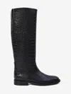Paris Texas Montana Knee-high Boots In Croc-embossed Leather In Black