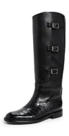 Paris Texas Montana Buckle Boot Low Heels Boots In Black Leather In Black
